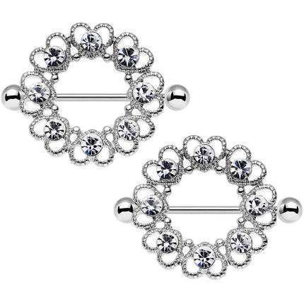 14G 1 1/16 Clear Gem Always Angelic Halo Heart Nipple Shield Set
