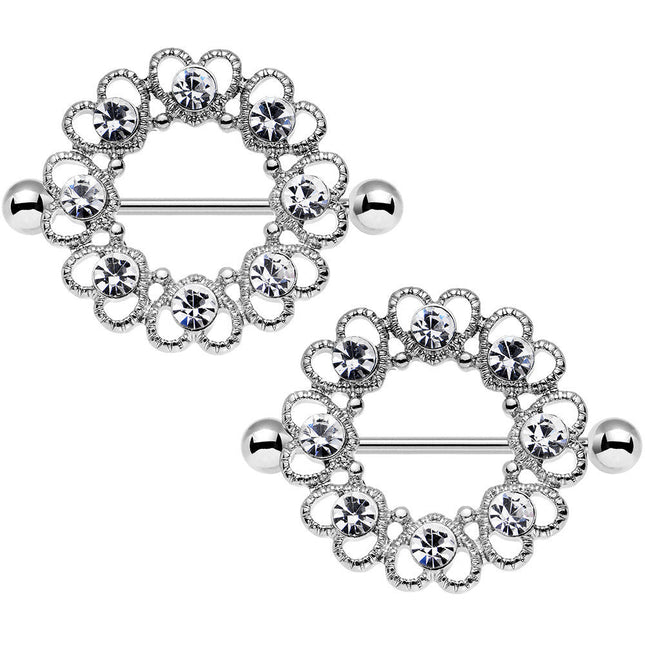 14G 1 1/16 Clear Gem Always Angelic Halo Heart Nipple Shield Set