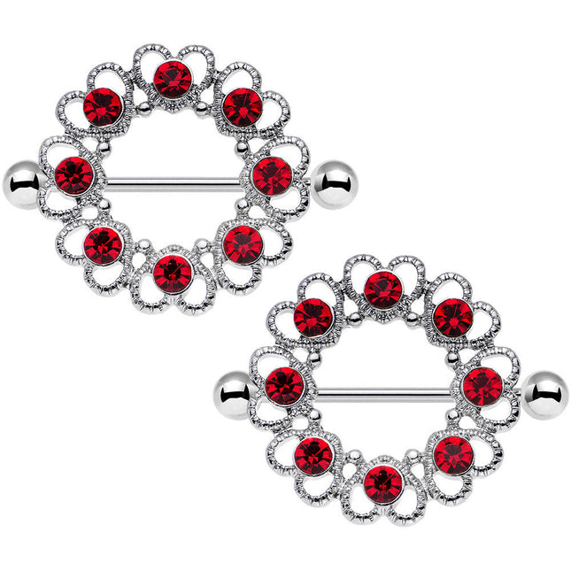 14G 1 1/16 Red Gem Daring Little Devil Halo Heart Nipple Shield Set