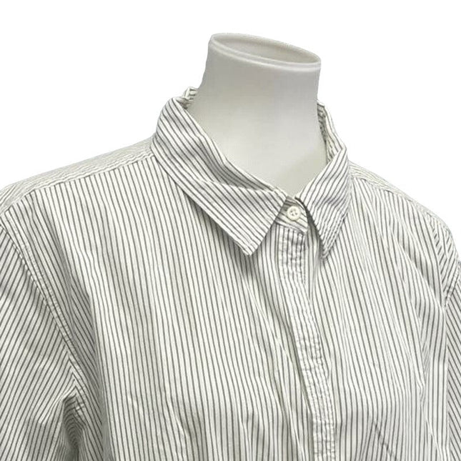 Izod Womens Plus Size 2X Long Sleeve Green Stripe Button Down Collared Shirt