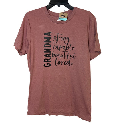 New Hand Printed Womens Medium Grandma Strong Capable Loved Short Sleeve T Shirt