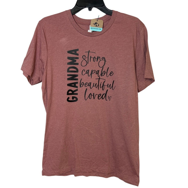 New Hand Printed Womens Medium Grandma Strong Capable Loved Short Sleeve T Shirt