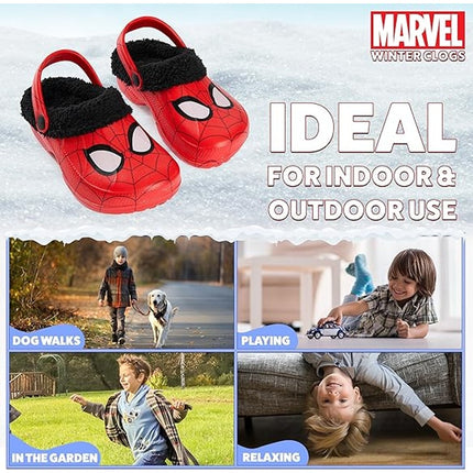 Marvel Spiderman Boys Size 3 Winter Clogs Fleece Lined Sandals House Shoes