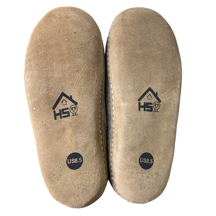 HS Womens 8.5 Gray Natural Organic Wool, Genuine Leather Sole Handmade Slippers