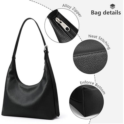 Kalidi Womens Black Faux Leather Adjustable Strap Zipper Close Crescent Tote Bag