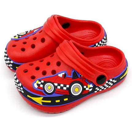 Toddler Boy Size 9.5 Red Blue Race Car Slide On Clog Lightweight Sandal Shoes