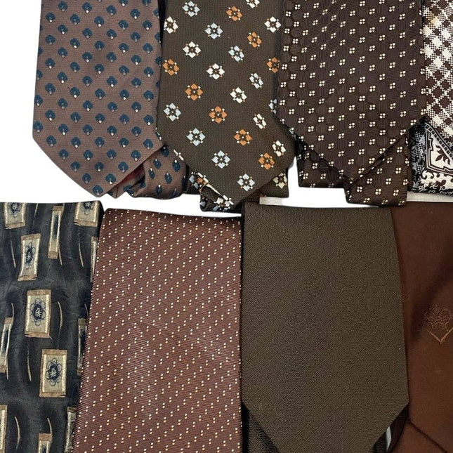 Lot of 10 Brown White Vintage & Modern Career Silk Polyester Necktie Ties