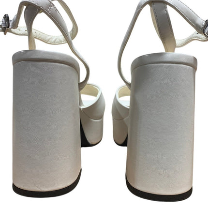 Modatope Womens 6.5 White 4.5" Platform Heels Open Square Toe Ankle Strap Shoes