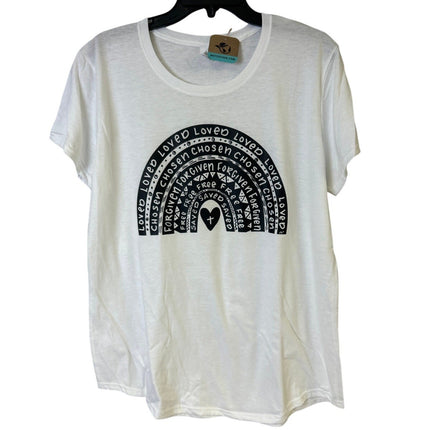New Hand Printed Womens 2XL Jesus Loved Chosen Forgiven Free Rainbow Tee Shirt