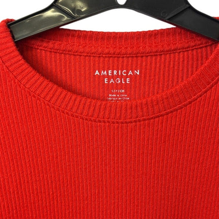 New American Eagle Womens Small Orange Ribbed Long Sleeve Crew Neck Sweater
