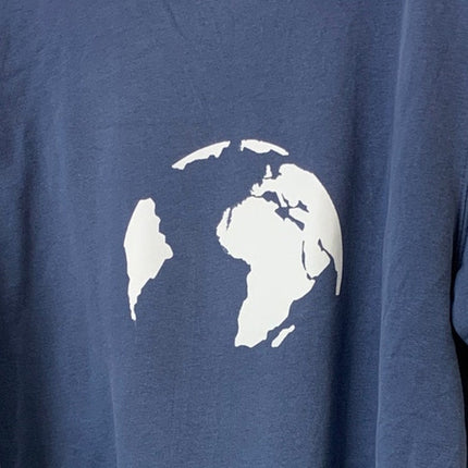 Upcycled Hand Printed Womens Large Blue Save Planet Earth Crew Neck Sweatshirt