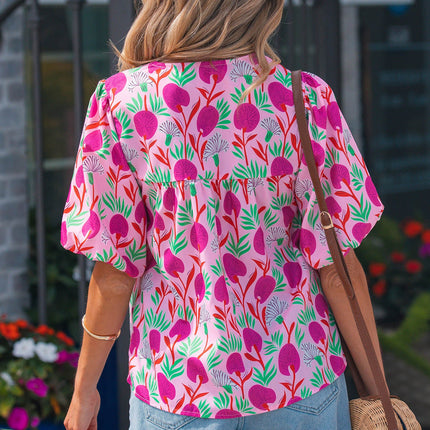 Jade Patchwork Tassel Tie Blouse