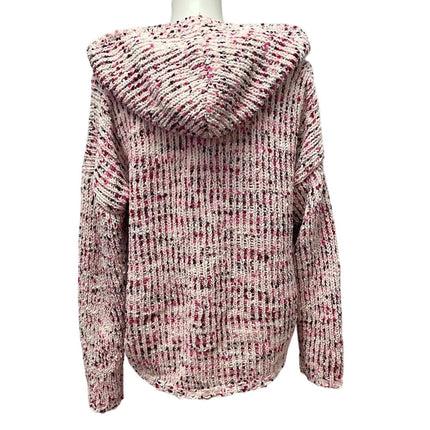 Cupio Womens Large Long Sleeve Acrylic Blend Hooded Pullover Pink White Sweater