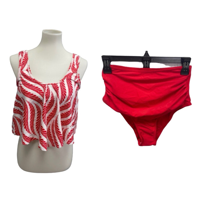 New Womens Medium 2pc High Waist Red Ferns Strappy Swimsuit Swim Suit Bikini