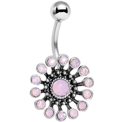 Pink Faux Opal Bid You Adieu Flower Belly Ring