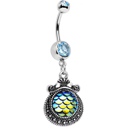 Aqua Gem Iridescent Blue Green Mermaid Scales Dangle Belly Ring