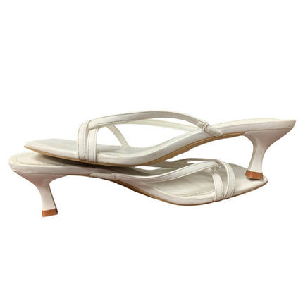 Athlefit Women Size 6 White Faux Leather Strappy 2.25" Kitten Heels Sandal Shoes