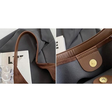 New Brown Faux Suede Slouchy Shoulder Bag Large Tote Purse Retro Soft Handbag