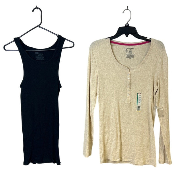 Lot Of 2 New Hanes No Boundaries Womens Medium XL Long Sleeve Ribbed Tank Tops