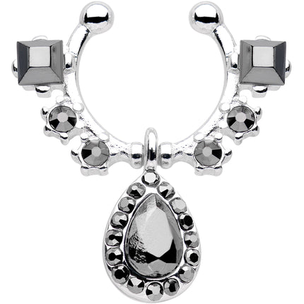 Black Gem Silhouette Dangle Clip On Septum