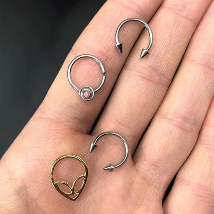 16G 3/8 Gold Tone UFO Alien Septum Ring