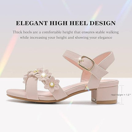 Laurmosa Girls Size 4 Pinky Tan Open Toe 1" Heel Wedding Fancy Sandal Shoes