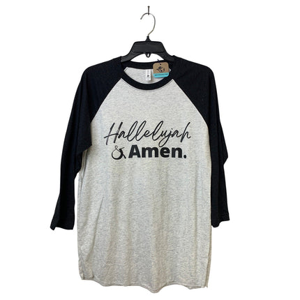 New Hand Printed Mens Medium Hallelujah & Amen Black Gray 3/4 Sleeve Tee Shirt