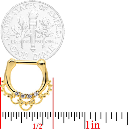1/4 Clear CZ Gem Gold Tone Anodized Filigree Nipple Clicker Set