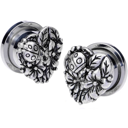 Ladybug Heart Screw Fit Tunnel Plug Set 6mm to 16mm