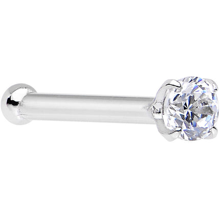 20G Solid 14K White Gold 2mm Cubic Zirconia Nose Stud Ring
