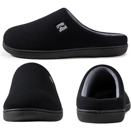 RockDove Mens Size 9-10 Black Gray Slippers Slip on Round Toe House Shoes
