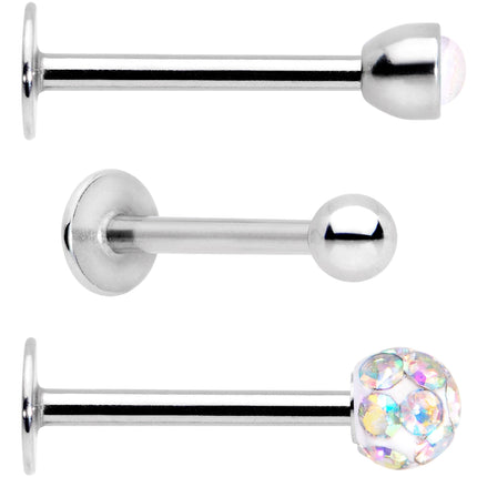16G 3/8 Aurora Press Fit Faux Opal Labret Monroe Tragus 3 Pack Set