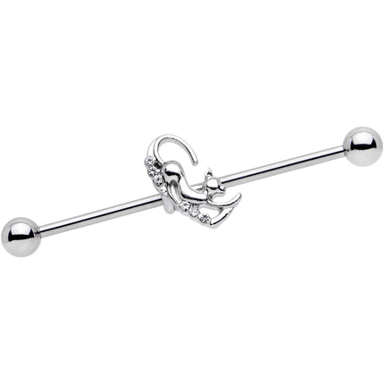 14G Clear Gem Half Heart Kitten Industrial Barbell 38mm