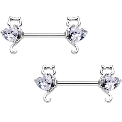 14G 9/16 Kitty Cat Paws Barbell Nipple Ring Set