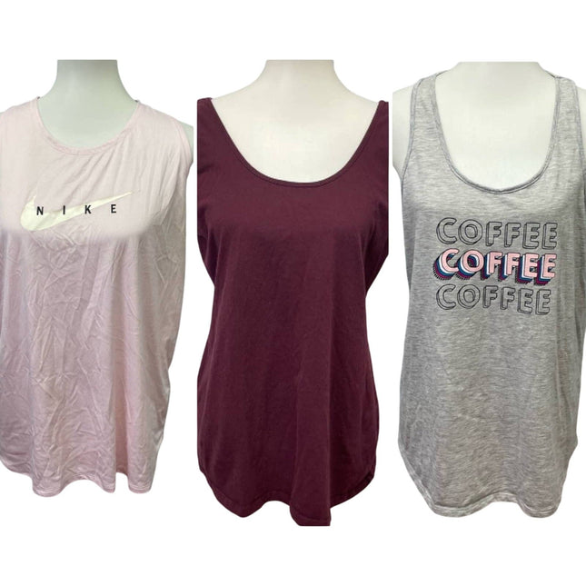 Lot of 3 Womens XL Nike Maurices Sleeveless Cotton Blend Tank Tops Shirts