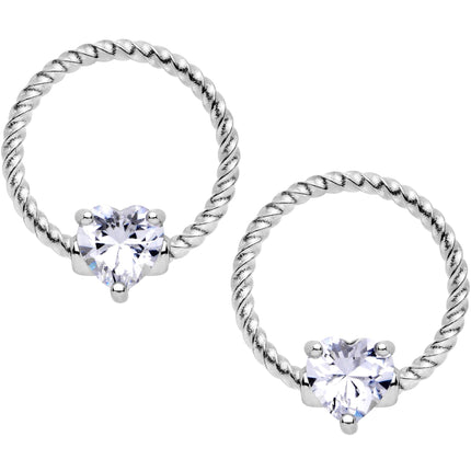 14G Clear CZ Gem Heart Twisted BCR Ring Barbell Nipple Ring Set