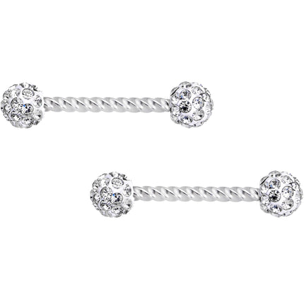 14G Clear Gem Cluster Twisted Horseshoe Barbell Nipple Ring Set