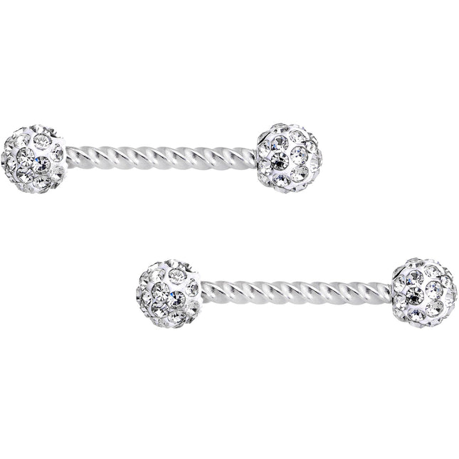 14G Clear Gem Cluster Twisted Horseshoe Barbell Nipple Ring Set