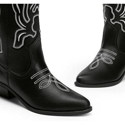 Dream Pairs Womens Size 6.5 Black Faux Leather 2" Heel Cowboy Western Boots