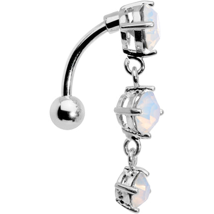 White Faux Opal Trio Tier Top Mount Dangle Belly Ring