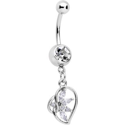 Clear CZ Gem Twisted Heart Splash Dangle Belly Ring