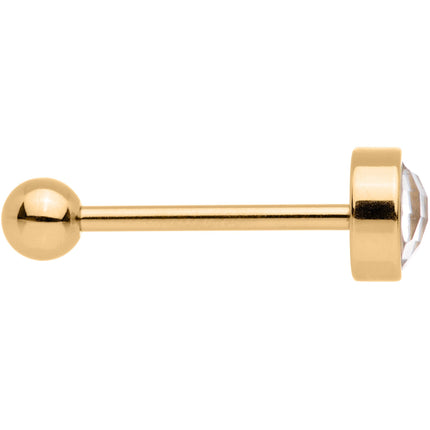 Clear Gem Gold Tone Anodized Cross Stitch Barbell Tongue Ring