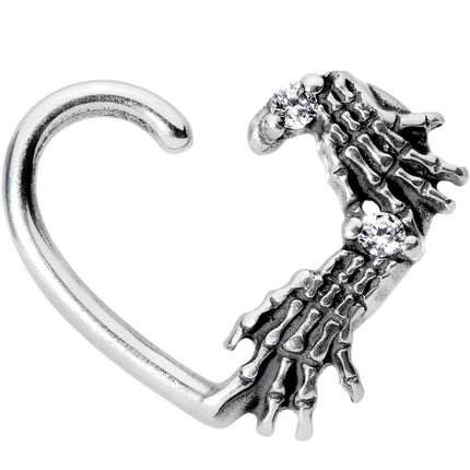 Clear CZ Gem Skeletal Hands Left Daith Cartilage Tragus Earring