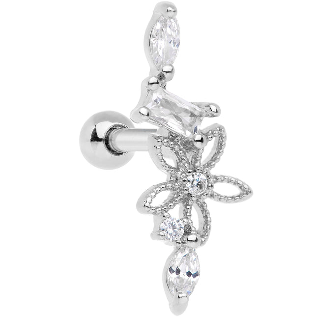 Clear CZ Gem Flower Cascade Cartilage Tragus Earring