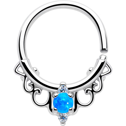 16G 3/8 Blue Synthetic Opal Filigree Seamless Circular Ring