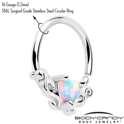 16G 5/16 White Synthetic Opal Bold Heart Seamless Circular Ring