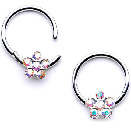 16G 3/8 Aurora Gem Petal Flower Hinged Segment Ring Set