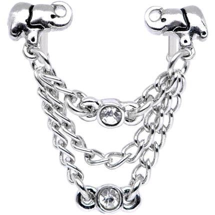 20G 1/4 Clear Gem Elephant Chain Dangle Double Nose Bone