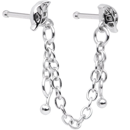 20G 1/4 Autumn Fall Leaves Chain Dangle Double Nose Bone