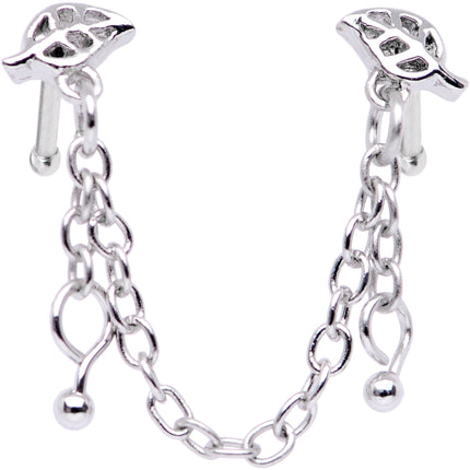 20G 1/4 Autumn Fall Leaves Chain Dangle Double Nose Bone